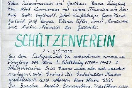 Gründungsschrift Schützenverein Dünzling