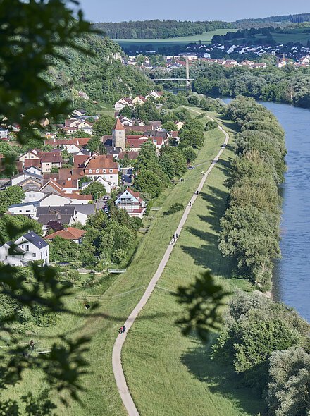 Blick auf Oberndorf und den Donauradweg