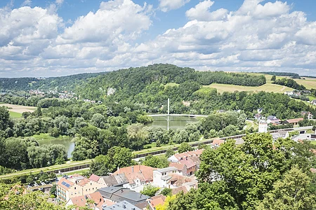 Luftbild vom Burgberg in Richtung Donautal