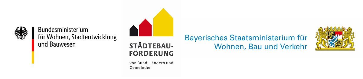 Logos und Schriftzüge der Ministerien für Wohnen und Städtebauförderung in Deutschland und Bayern.