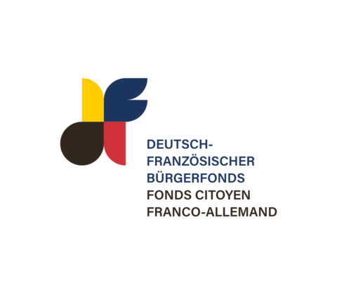 Logo mit vier farbigen Formen und dem Text Deutsch-Französischer Bürgerfonds Fonds Citoyen Franco-Allemand