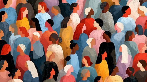 Viele bunte, diverse Personen als Illustration · KI-generiert Diversity inclusion and equality concept showing diverse people united together representing multicultural community, social harmony, equal opportunity, respect and inclusive society values